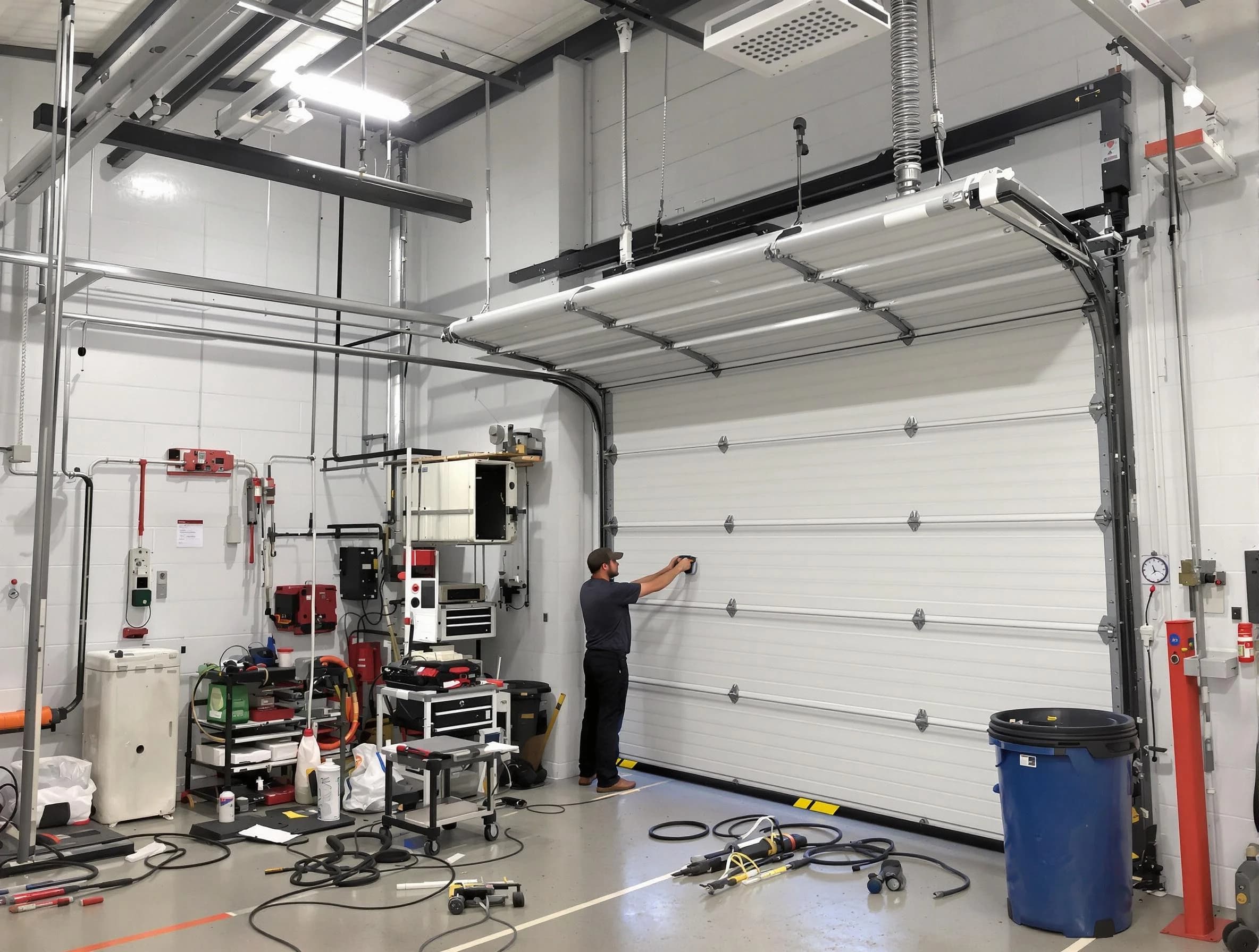 Fairfield Garage Door Repair certified technician performing commercial door repair at a Fairfield business facility