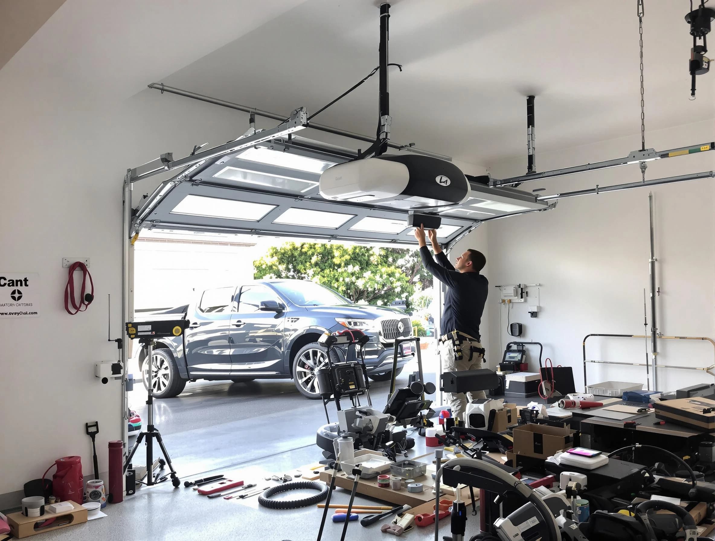 Fairfield Garage Door Repair specialist installing smart garage door opener system in Fairfield home